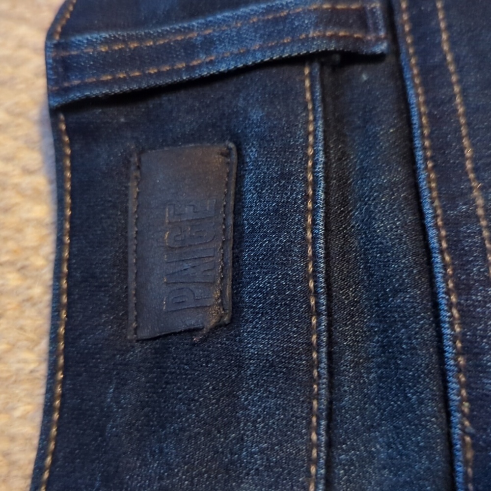 PAIGE Deep Indigo Flare Jeans with Contrast Stitching